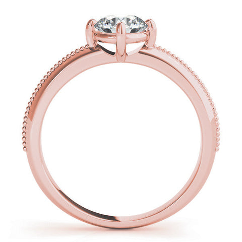 Rose gold Round Solitaire Beaded Band with Four-Prong Setting