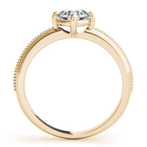 Yellow gold Round Solitaire Beaded Band with Four-Prong Setting