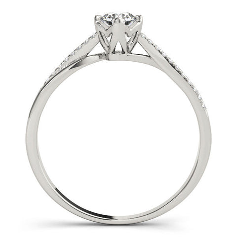 White gold Round Solitaire Twist Band with Pavé Diamonds and Four-Prong Setting