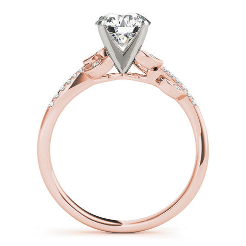 Rose gold Round Solitaire Leaf-Inspired Diamond Ring with Pavé Band and Four-Prong Setting