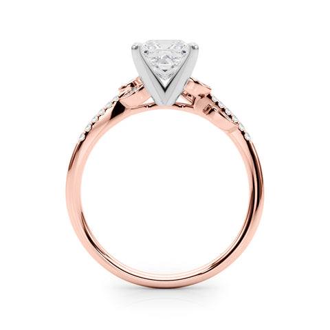 Rose gold Princess Solitaire Leaf-Inspired Diamond Ring with Pavé Band and Four-Prong Setting