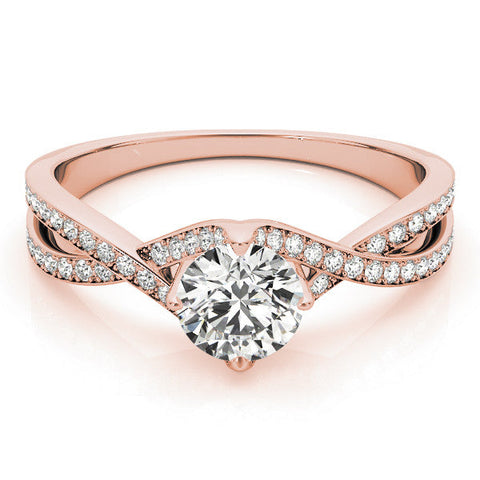 Rose gold Round Solitaire Twist Band with Pavé Setting and Four-Prong Mount