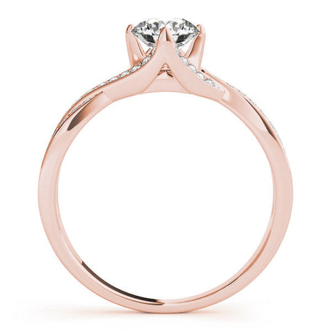 Rose gold Round Solitaire Twist Band with Pavé Setting and Four-Prong Mount