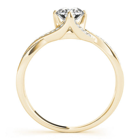 Yellow gold Round Solitaire Twist Band with Pavé Setting and Four-Prong Mount