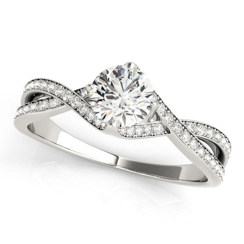 White gold Round Solitaire Twist Band with Pavé Setting and Four-Prong Mount
