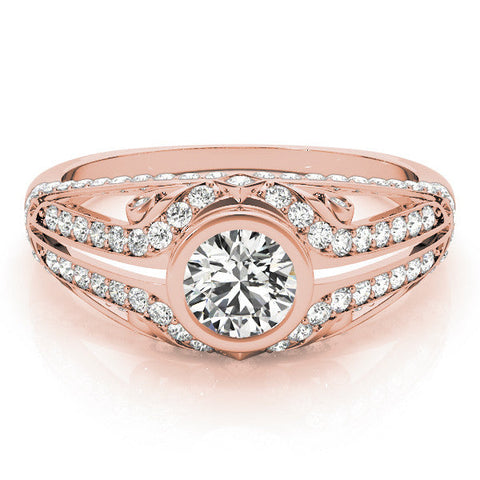 Rose gold Bezel Set Round Diamond Split Shank Pavé Ring
