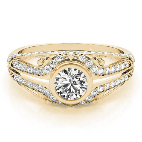 Yellow gold Bezel Set Round Diamond Split Shank Pavé Ring