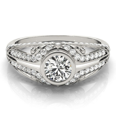 Platinum Bezel Set Round Diamond Split Shank Pavé Ring