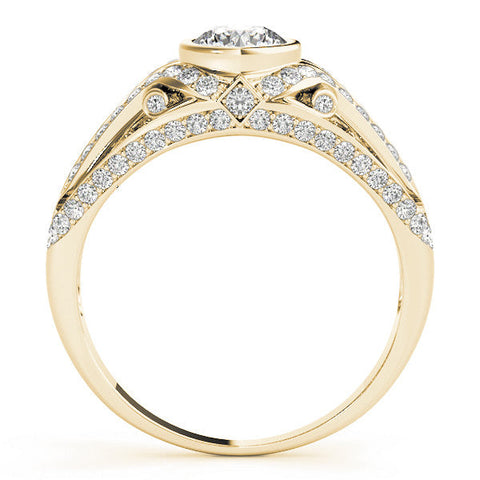 Yellow gold Bezel Set Round Diamond Split Shank Pavé Ring