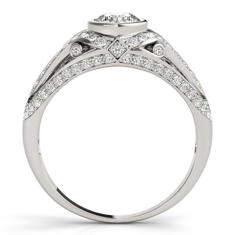 Platinum Bezel Set Round Diamond Split Shank Pavé Ring