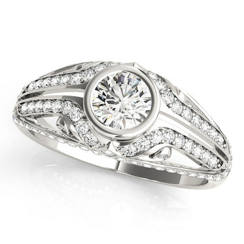 Platinum Bezel Set Round Diamond Split Shank Pavé Ring