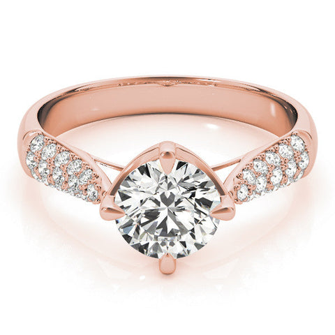 Rose gold Round Cut Diamond Solitaire with Pave Band and Four-Prong Setting