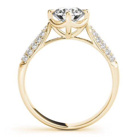 Yellow gold Round Cut Diamond Solitaire with Pave Band and Four-Prong Setting