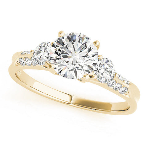 Yellow gold Round Brilliant Three-Stone Diamond Ring with Pavé Band and Four-Prong Setting