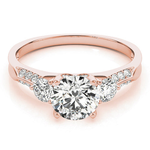 Rose gold Round Brilliant Three-Stone Diamond Ring with Pavé Band and Four-Prong Setting