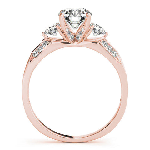 Rose gold Round Brilliant Three-Stone Diamond Ring with Pavé Band and Four-Prong Setting