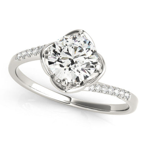Platinum Round Brilliant Solitaire with Pavé Band and Four-Prong Cushion Setting