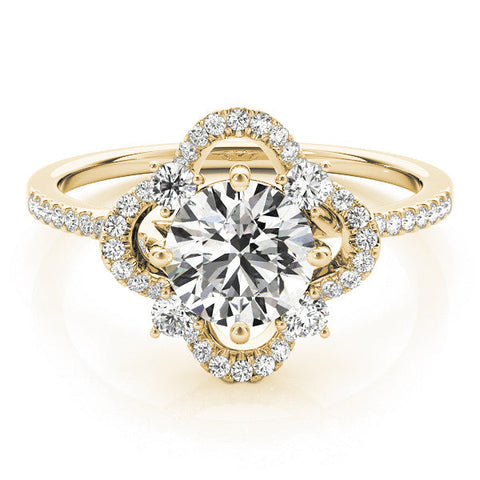 Yellow gold Round Halo Diamond Infinity Twist Pavé Band Ring with Four-Prong Setting