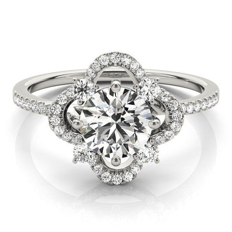 Platinum Round Halo Diamond Infinity Twist Pavé Band Ring with Four-Prong Setting