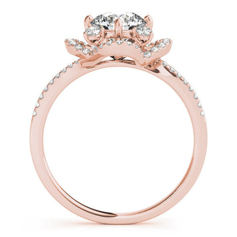 Rose gold Round Halo Diamond Infinity Twist Pavé Band Ring with Four-Prong Setting