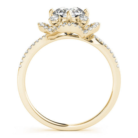 Yellow gold Round Halo Diamond Infinity Twist Pavé Band Ring with Four-Prong Setting