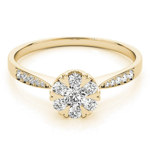Yellow gold Cluster Oval Diamond Pavé Band Flower Prong Setting Ring