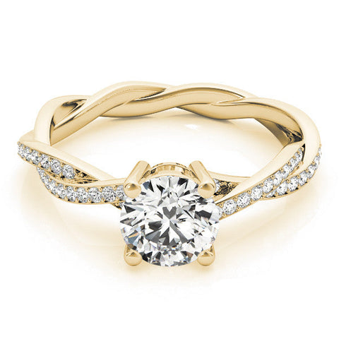 Yellow gold Round Solitaire Twisted Band Pavé Diamond Ring