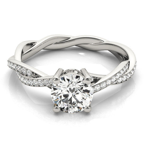 White gold Round Solitaire Twisted Band Pavé Diamond Ring