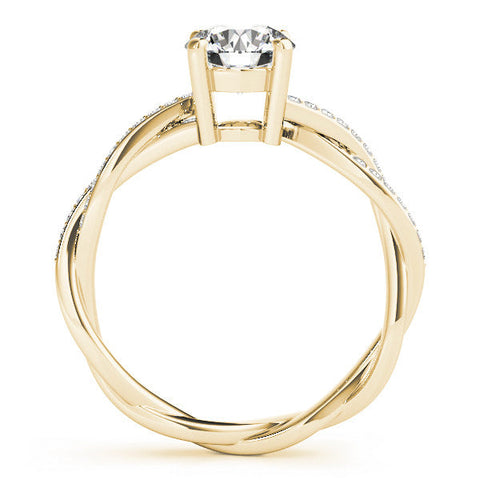 Yellow gold Round Solitaire Twisted Band Pavé Diamond Ring