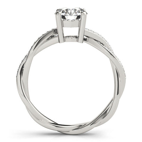 White gold Round Solitaire Twisted Band Pavé Diamond Ring