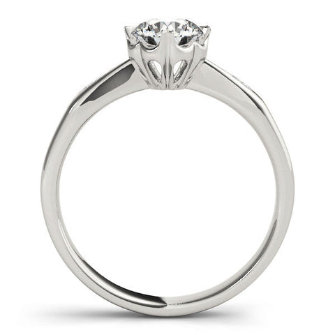 Silver Round Solitaire Diamond Engagement Ring with Split Shank and Six-Prong Setting