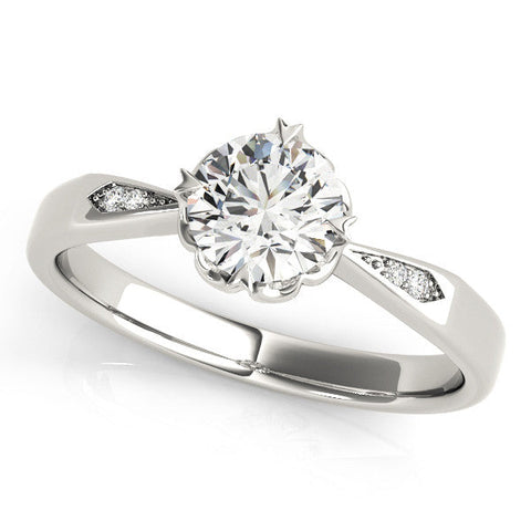 Silver Round Solitaire Diamond Engagement Ring with Split Shank and Six-Prong Setting