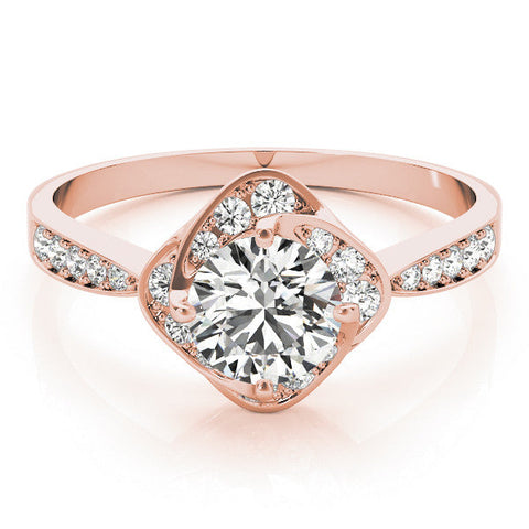 Rose gold Round Halo Twist Diamond Engagement Ring with Pavé Band and Four-Prong Setting