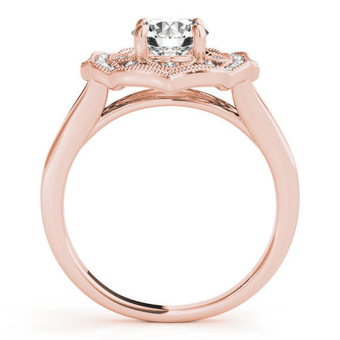 Rose gold Round Halo Diamond Ring with Split Shank and Four-Prong Setting