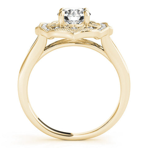 Yellow gold Round Halo Diamond Ring with Split Shank and Four-Prong Setting