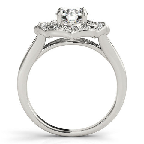 Platinum Round Halo Diamond Ring with Split Shank and Four-Prong Setting