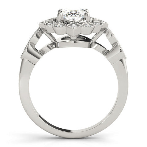 White gold Halo Oval Diamond Milgrain Infinity Band with Four-Prong Setting