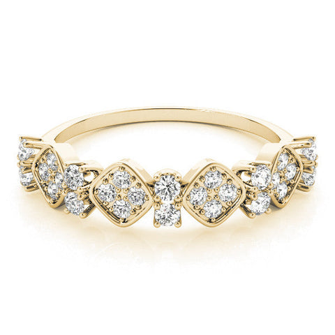 Yellow gold Pave Cushion Diamond Cluster Eternity Band with Prong Setting