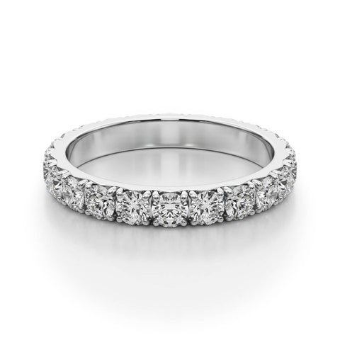 Platinum Round Diamond Eternity Band with Pavé Setting and Shared Prong