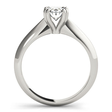 Silver Oval Solitaire Diamond Ring with Four-Prong Setting on a Tapered Band