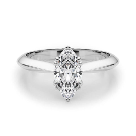 Silver Marquise Solitaire Diamond Ring with Six-Prong Setting and Classic Band