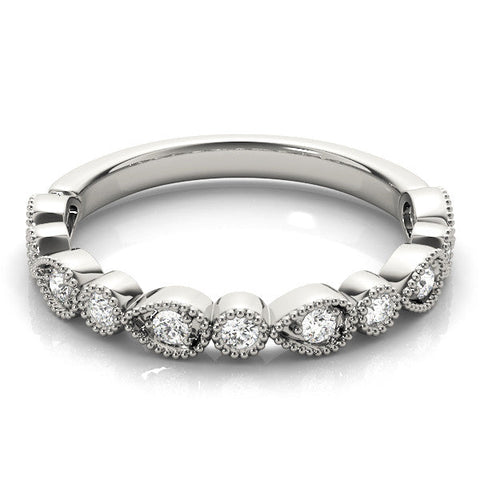 White gold Milgrain Bezel Set Pear and Round Diamond Eternity Band