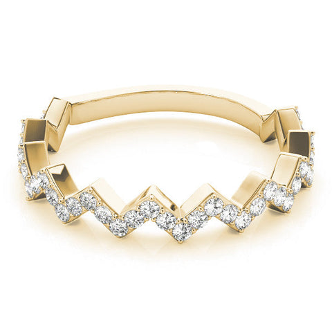 Yellow gold Zigzag Diamond Pave Round Eternity Band with Prong Setting