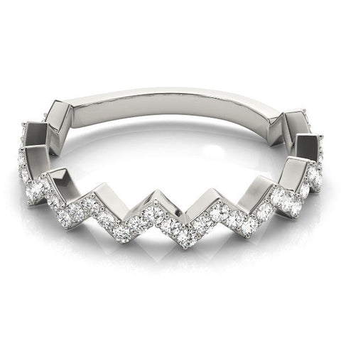 Silver Zigzag Diamond Pave Round Eternity Band with Prong Setting