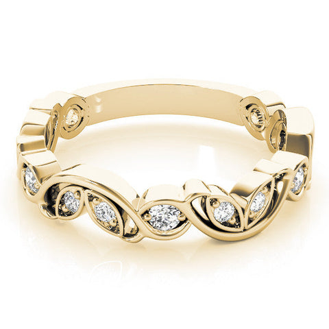 Yellow gold Marquise and Round Diamond Infinity Eternity Band with Bezel Setting
