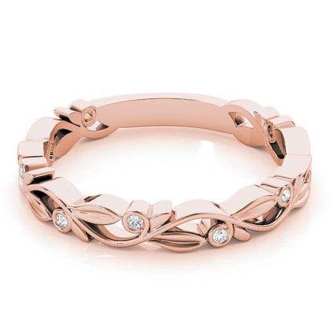 Rose gold Bezel Set Round Diamond Leaf Eternity Band