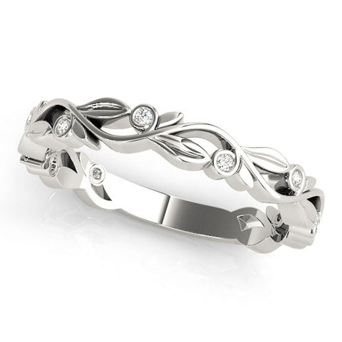 White gold Bezel Set Round Diamond Leaf Eternity Band
