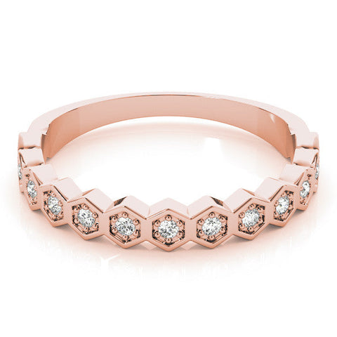 Rose gold Hexagon Pave Diamond Eternity Band with Bezel Setting