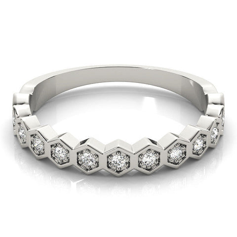 White gold Hexagon Pave Diamond Eternity Band with Bezel Setting