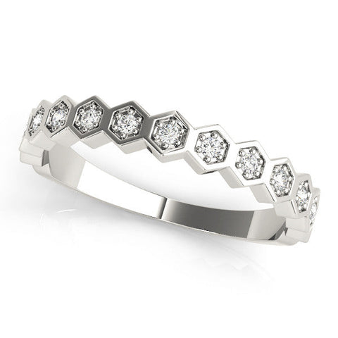 White gold Hexagon Pave Diamond Eternity Band with Bezel Setting